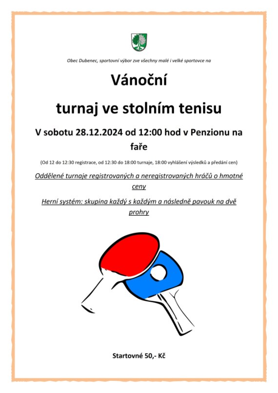 Vánoční turnaj ve stolním tenisu